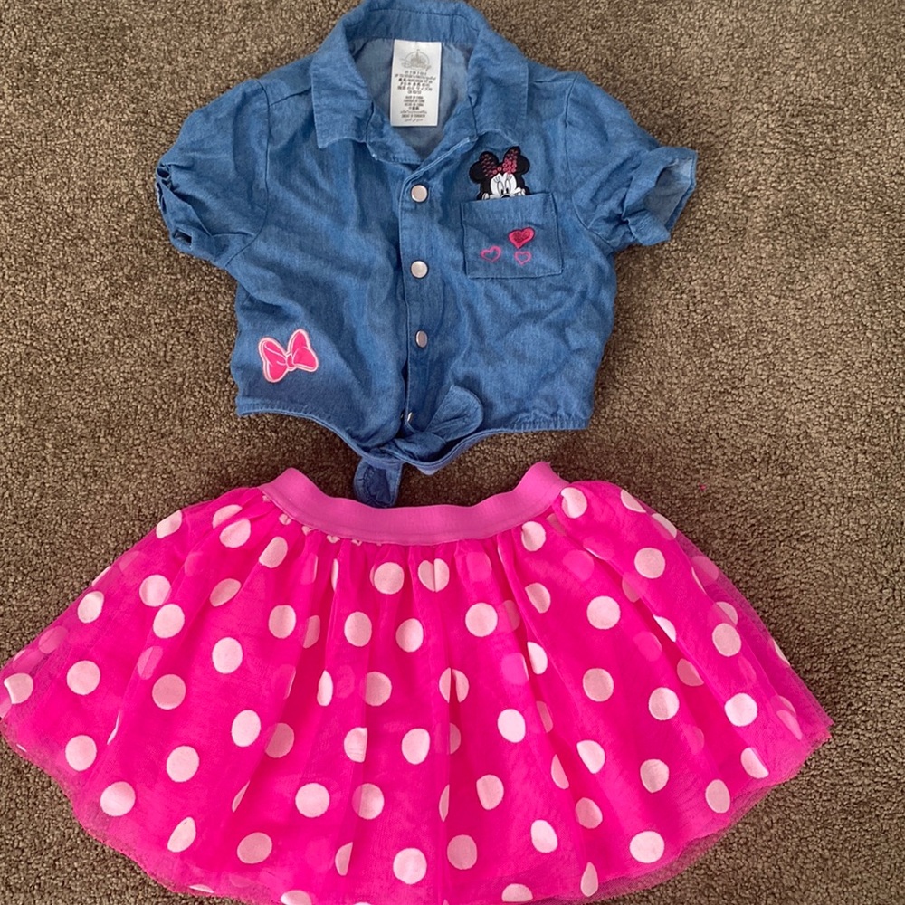 Minnie Mouse crop top and tulle skirt. Authentic from Disney Store.